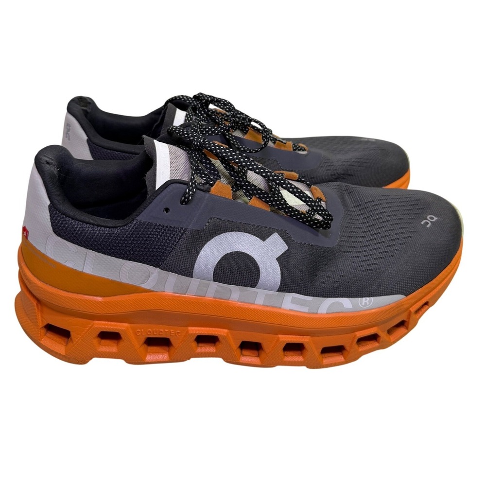 On Running Cloudmonster Mens 11.5 Grey Orange Maximalist Cushioned Sneakers - Picture 2 of 13
